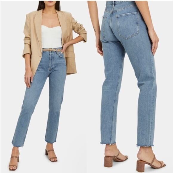 Agolde Remy High Rise Straight Jean Raw Hem Ankle Fray Renewable Wash 24 - Picture 1 of 7